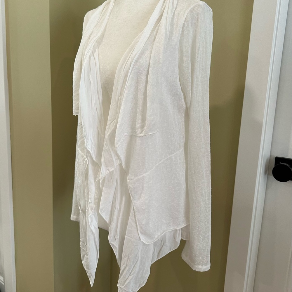 Angela Mara Italy White Open Front Waterfall Cardigan Small